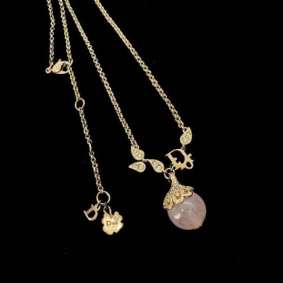✨ RARE Authentic Dior Trotter Rose Quartz Gold-Tone delicate Necklace – 16”~20” - Picture 2 of 8